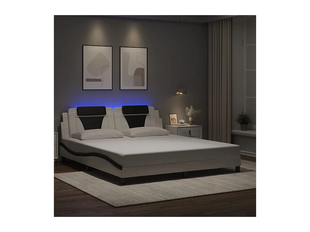 Bettgestell mit LED ohne Matratze weiß und schwarz 180x200 cm