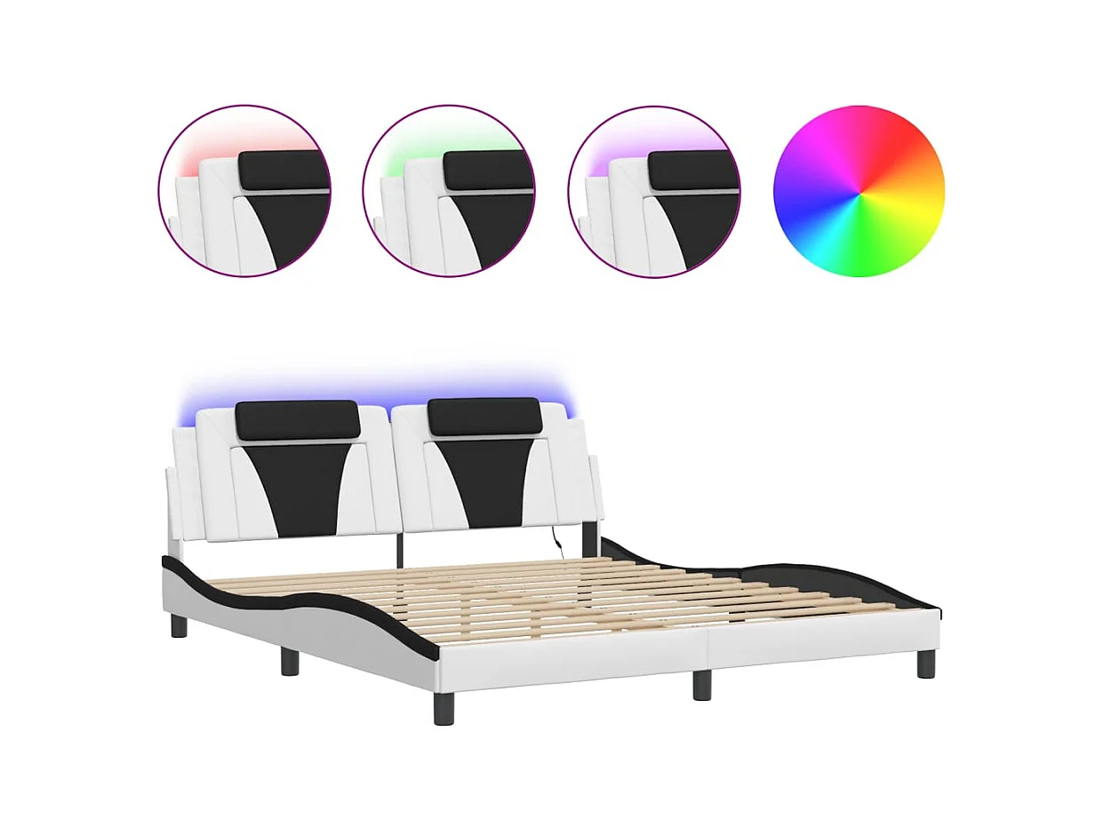 Bettgestell mit LED ohne Matratze weiß und schwarz 180x200 cm