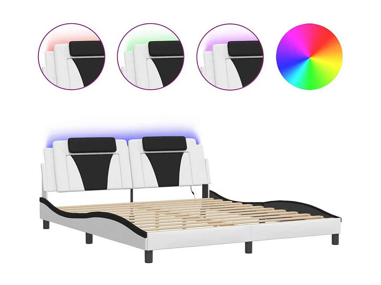 Struttura letto con LED senza materasso bianco e nero 180x200 cm