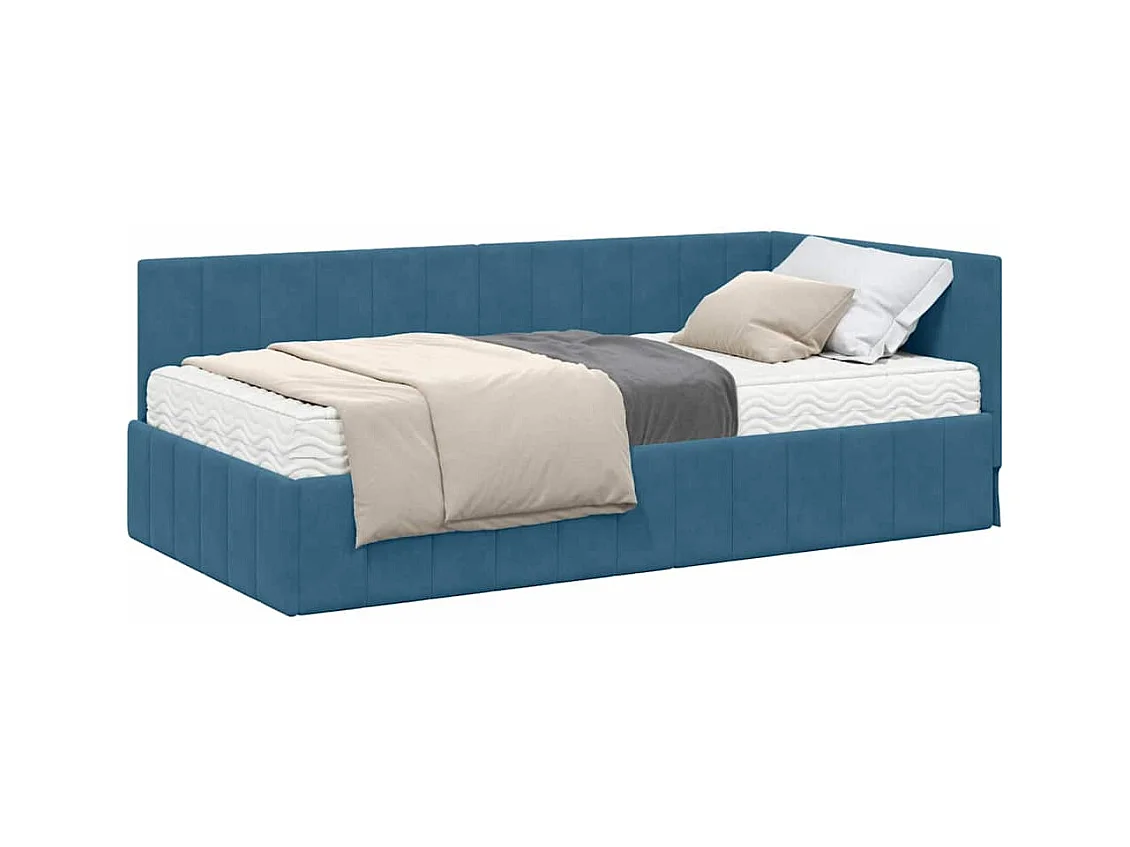 Struttura letto angolare con materasso Blu 90 x 200 cm Velluto