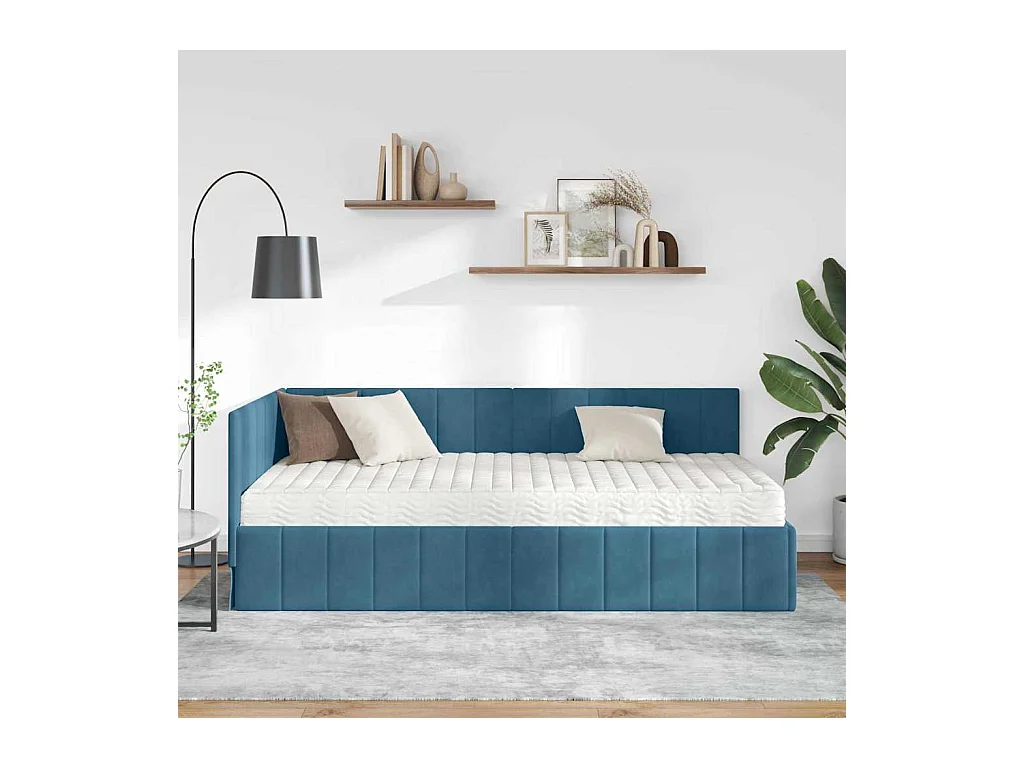 Struttura letto angolare con materasso Blu 90 x 200 cm Velluto