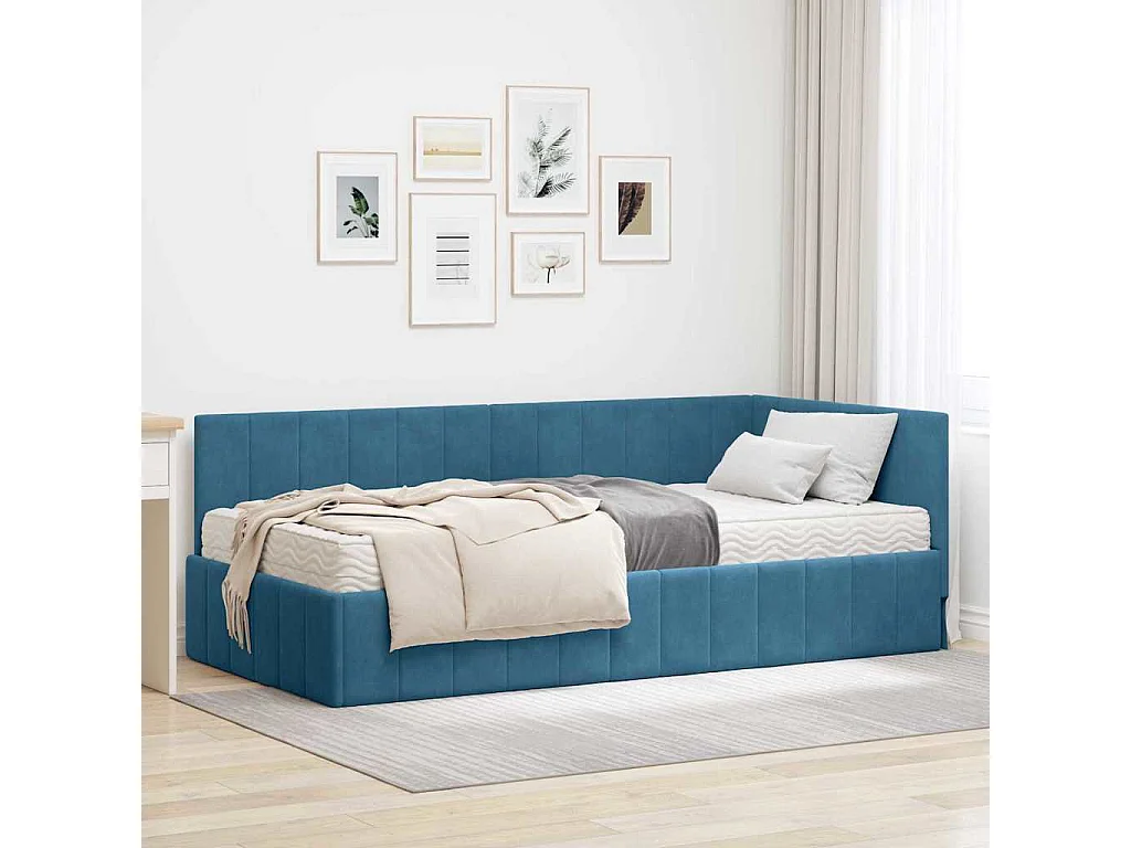 Struttura letto angolare con materasso Blu 90 x 200 cm Velluto
