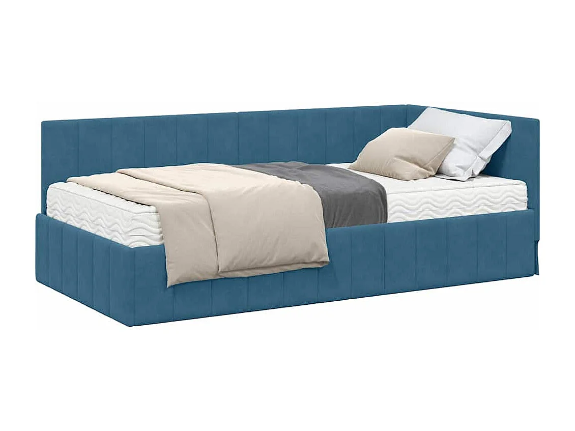 Struttura letto angolare con materasso Blu 90 x 200 cm Velluto