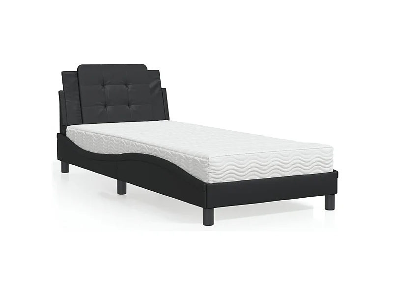 Lit avec matelas noir 90x190 cm similicuir
