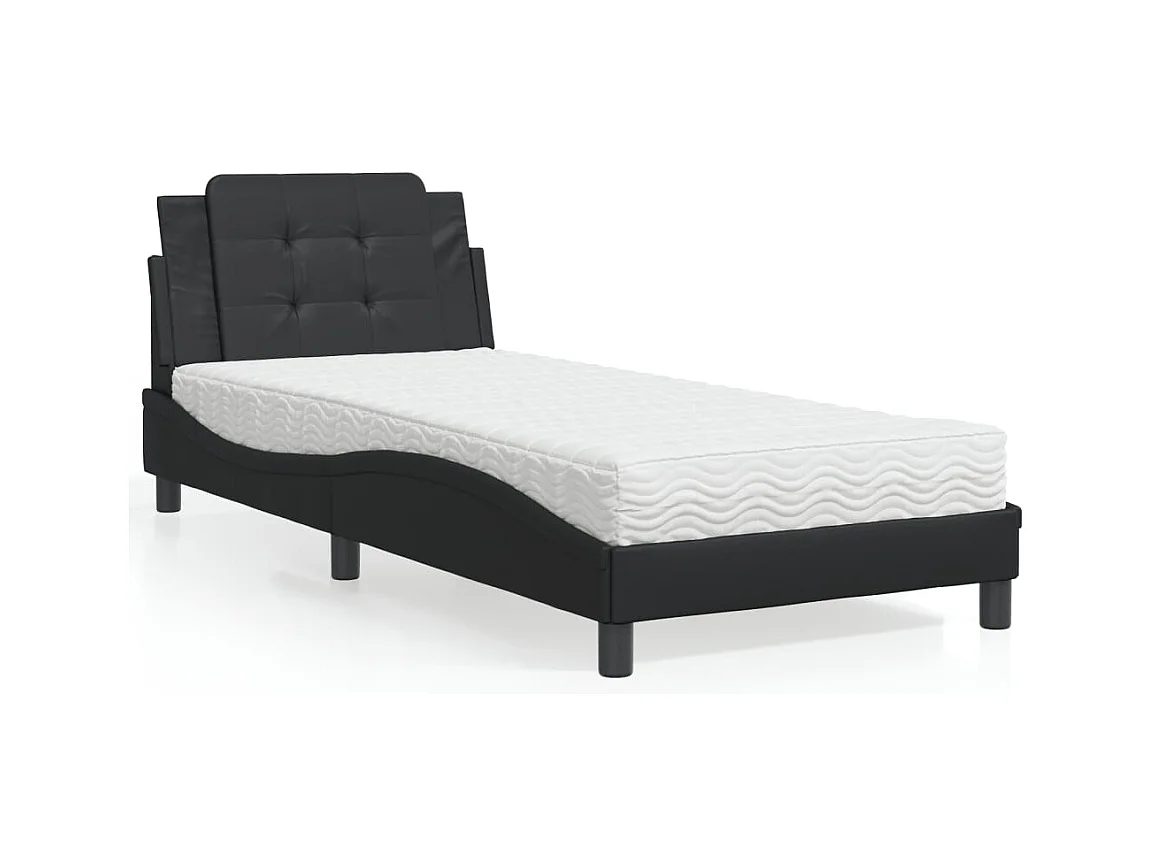 Lit avec matelas noir 90x190 cm similicuir