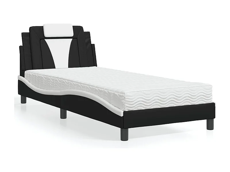 Letto con materasso bianco e nero 90x190 cm in similpelle