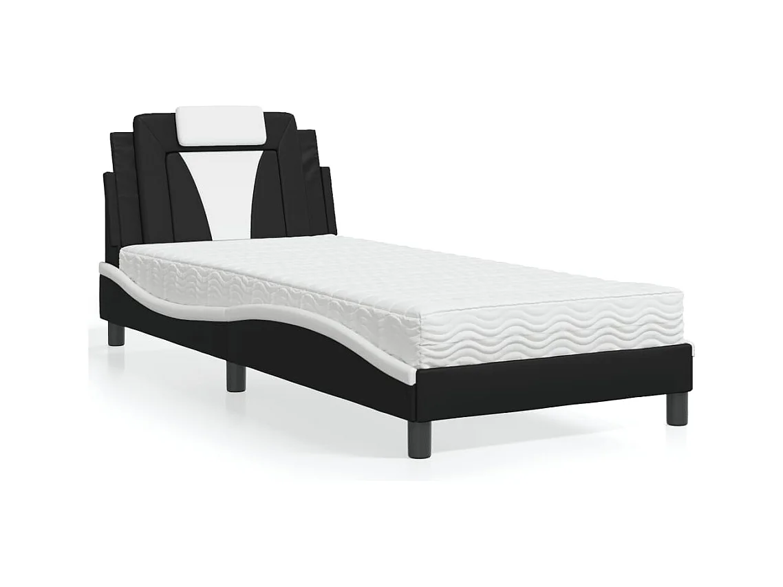 Letto con materasso bianco e nero 90x190 cm in similpelle