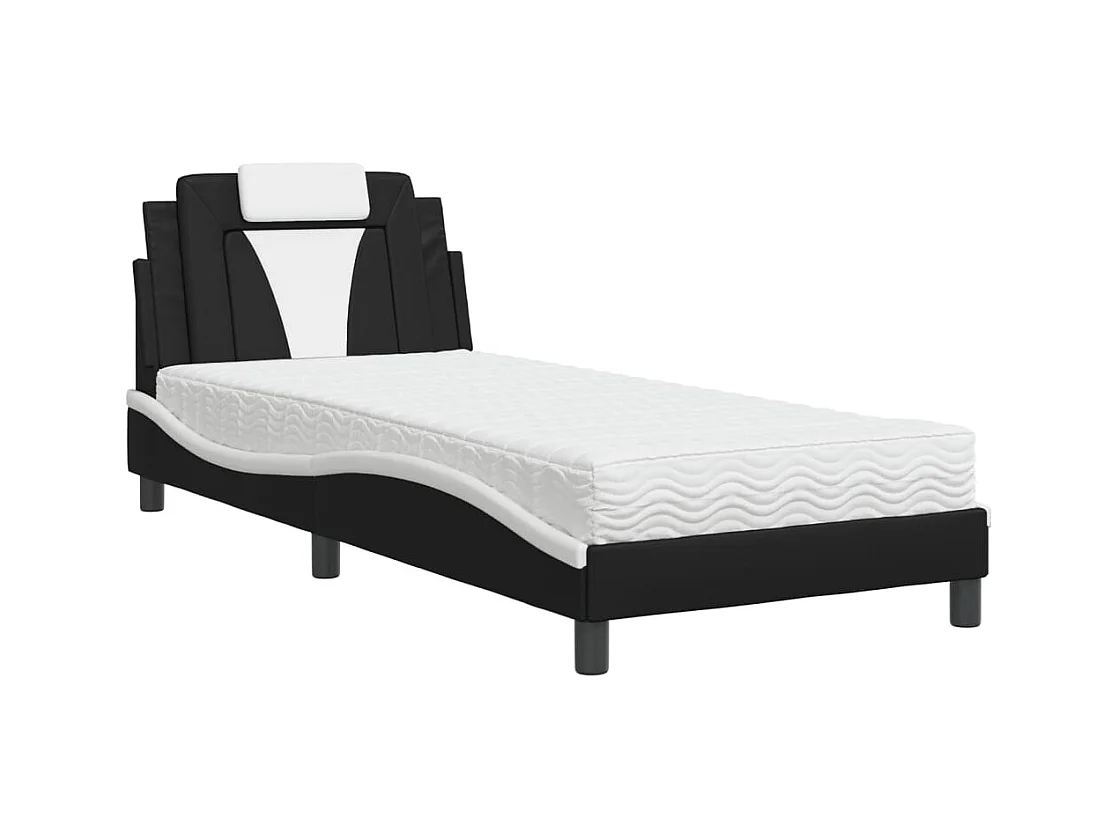 Bed met zwart-witte matras 90x190 cm imitatieleer
