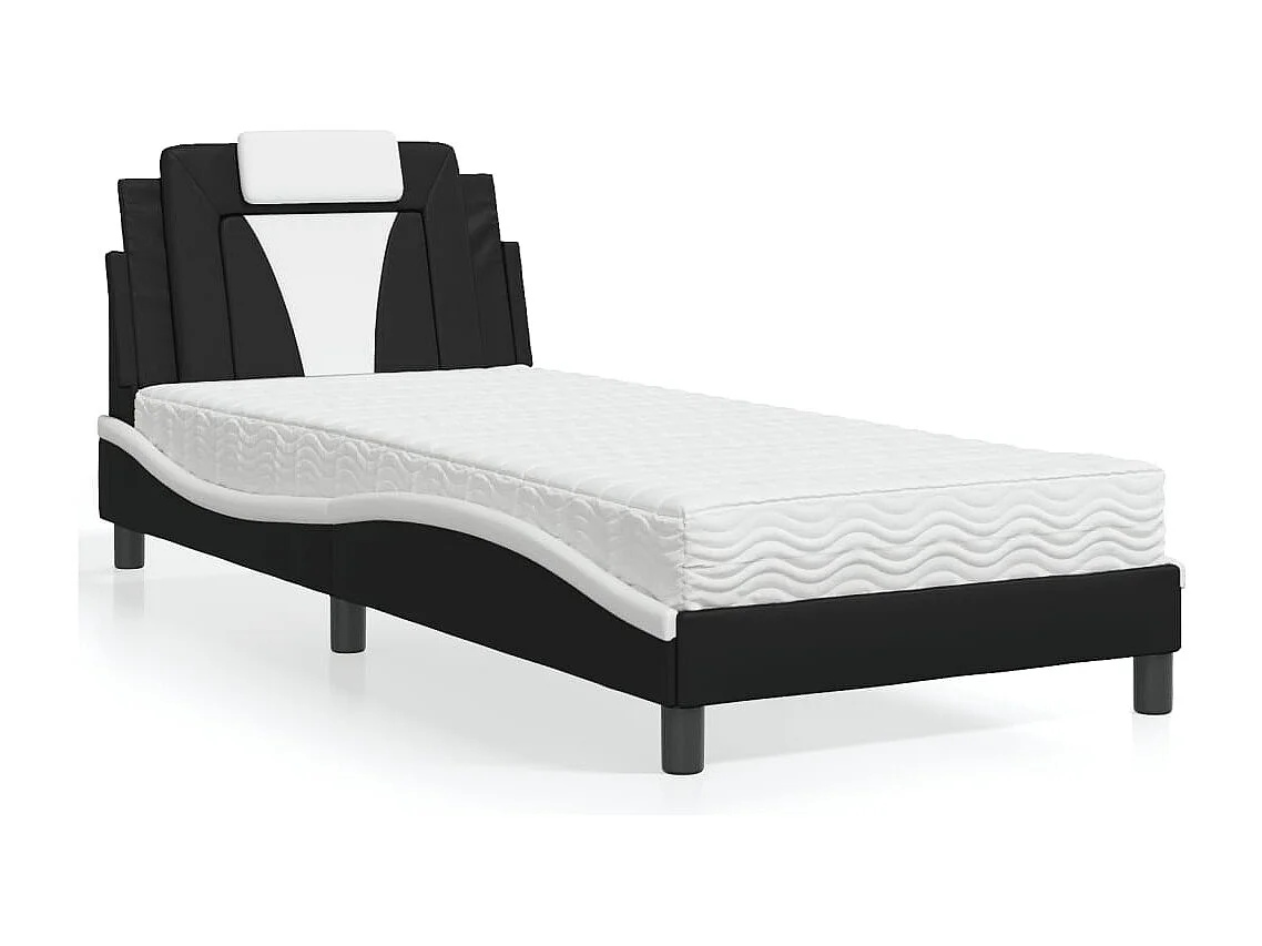 Letto con materasso bianco e nero 90x190 cm in similpelle