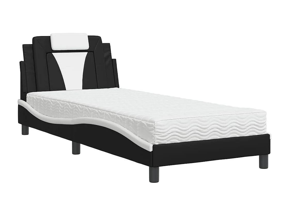 Letto con materasso bianco e nero 90x190 cm in similpelle