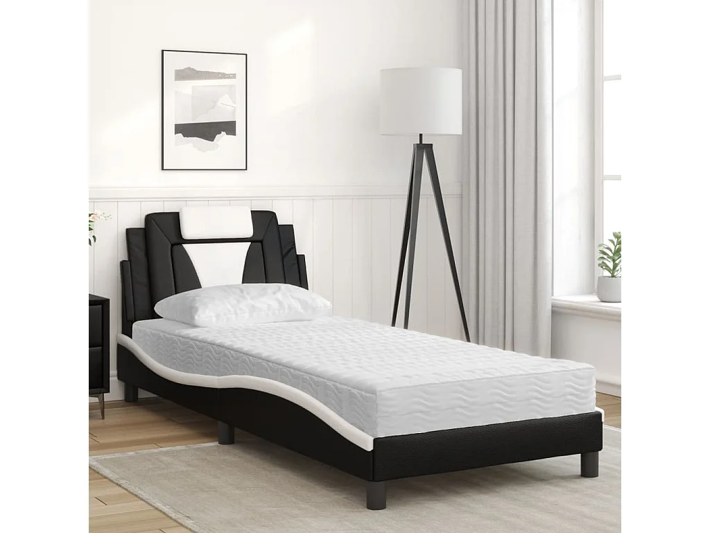 Letto con materasso bianco e nero 90x190 cm in similpelle