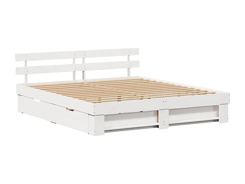 Bettgestell mit Schublade Weiß 180 x 200 cm Massivholz Kiefer