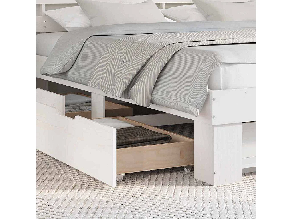 Cadre de lit avec tiroir Blanc 180 x 200 cm Bois massif en pin