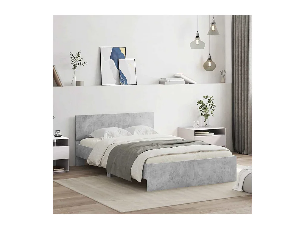 Bedframe met hoofdbord en LED betongrijs 135x190 cm
