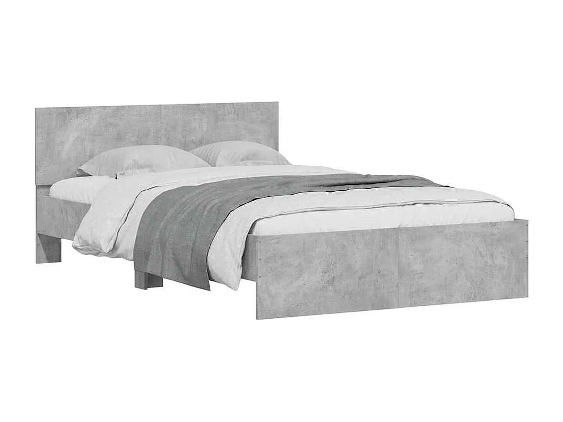 Cadre de lit avec tête de lit et LED gris béton 135x190 cm