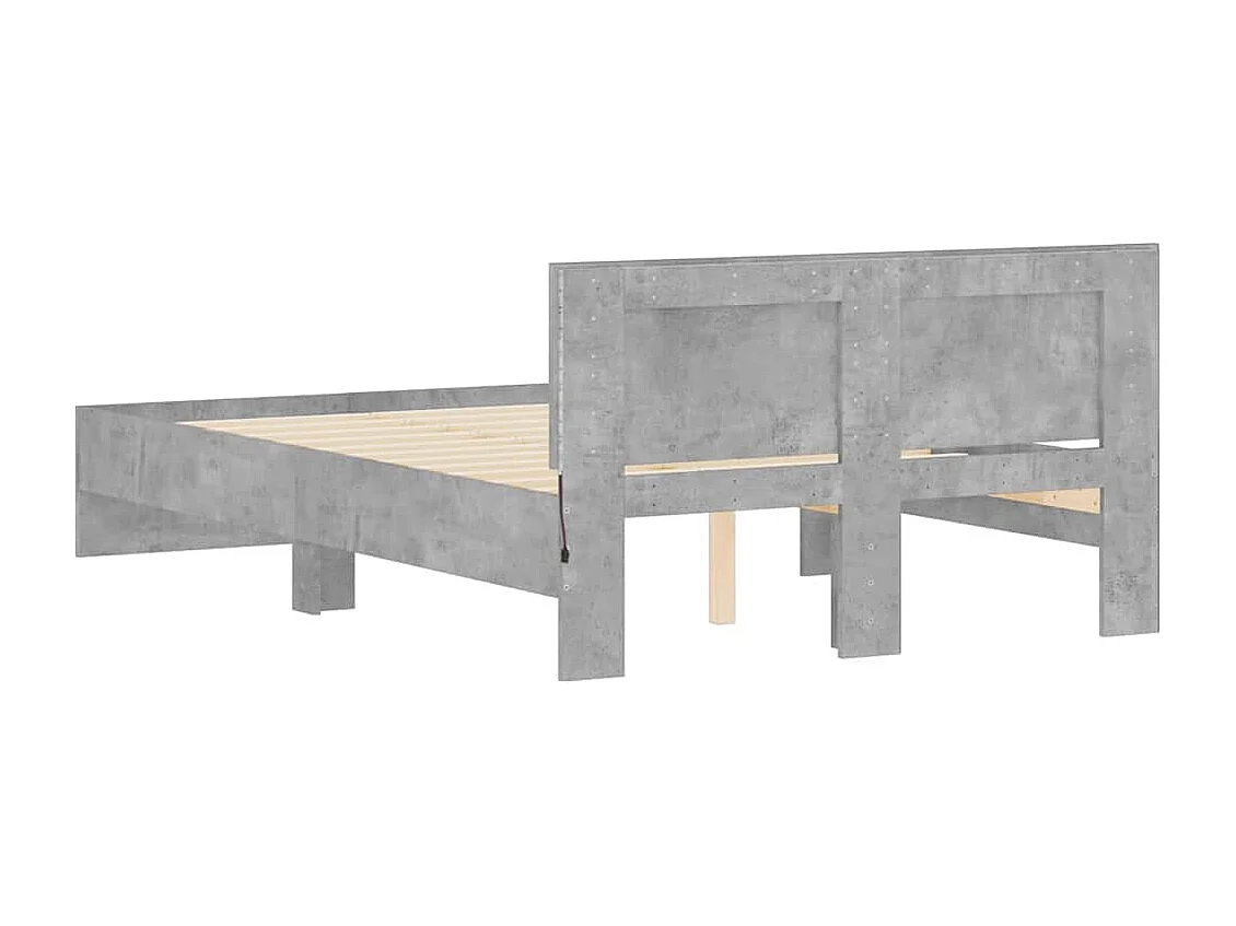 Cadre de lit avec tête de lit et LED gris béton 135x190 cm