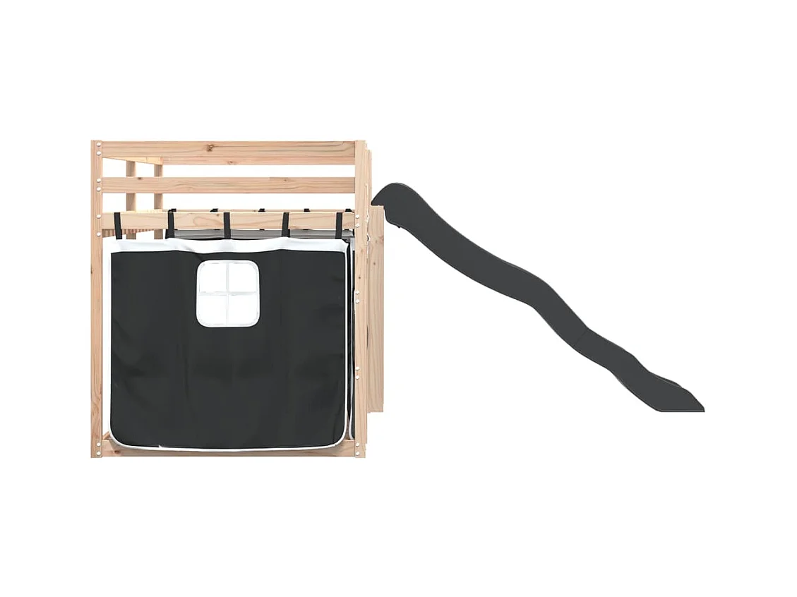 Lit superposé sans matelas avec toboggan blanc noir 90x190 cm