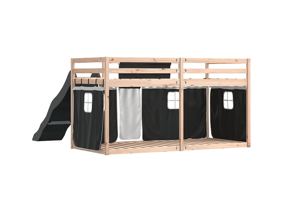 Lit superposé sans matelas avec toboggan blanc noir 90x190 cm
