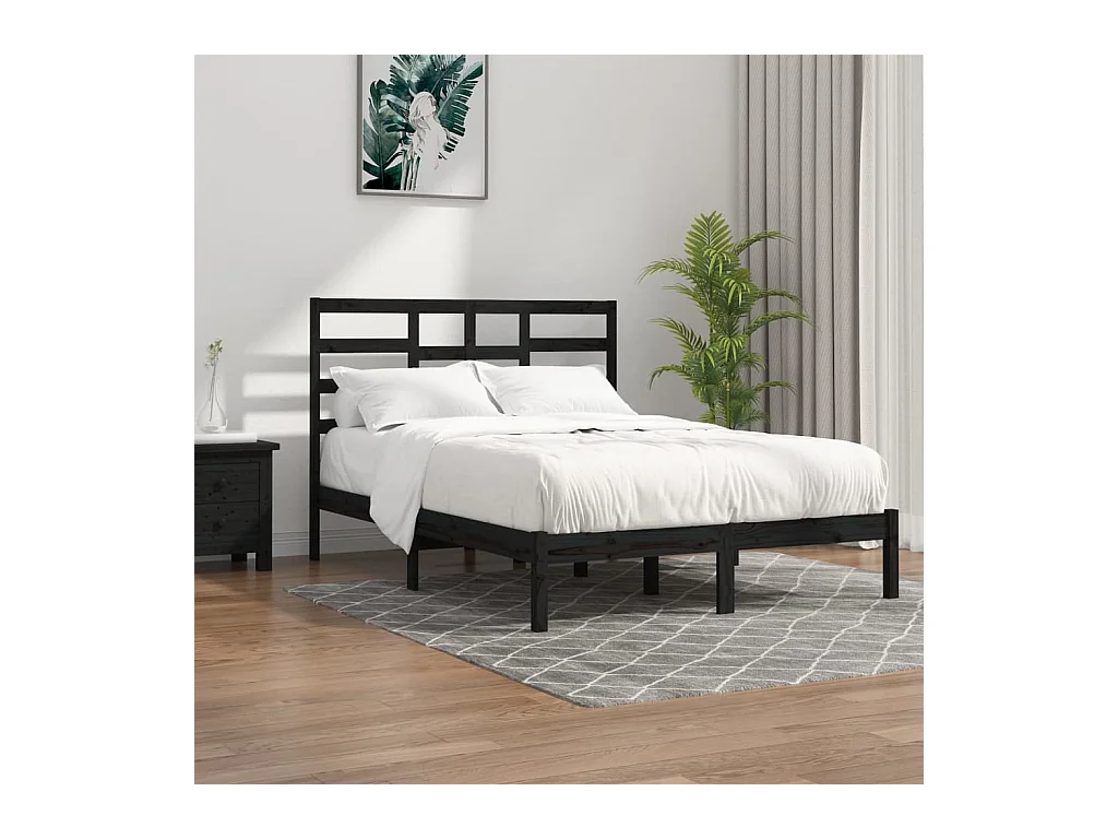 Cadre de lit sans matelas noir bois massif 140x190 cm