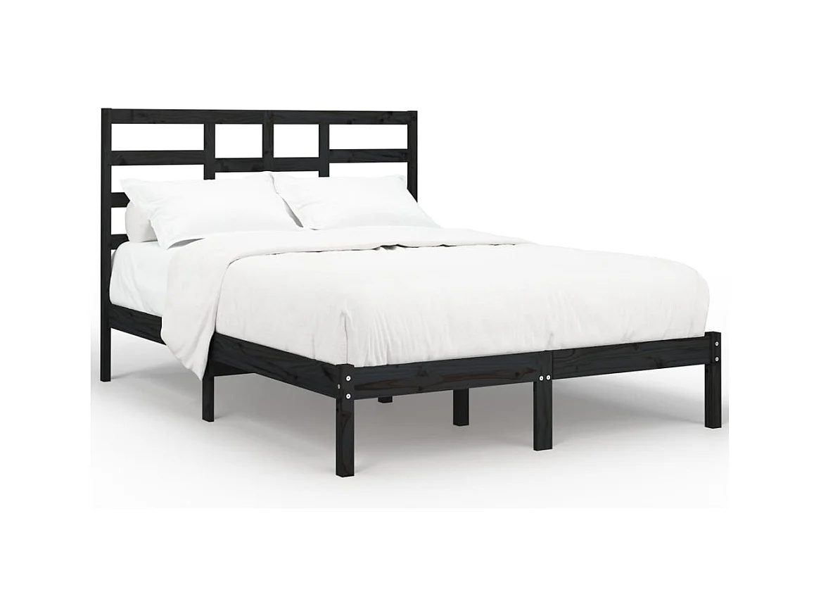 Cadre de lit sans matelas noir bois massif 140x190 cm