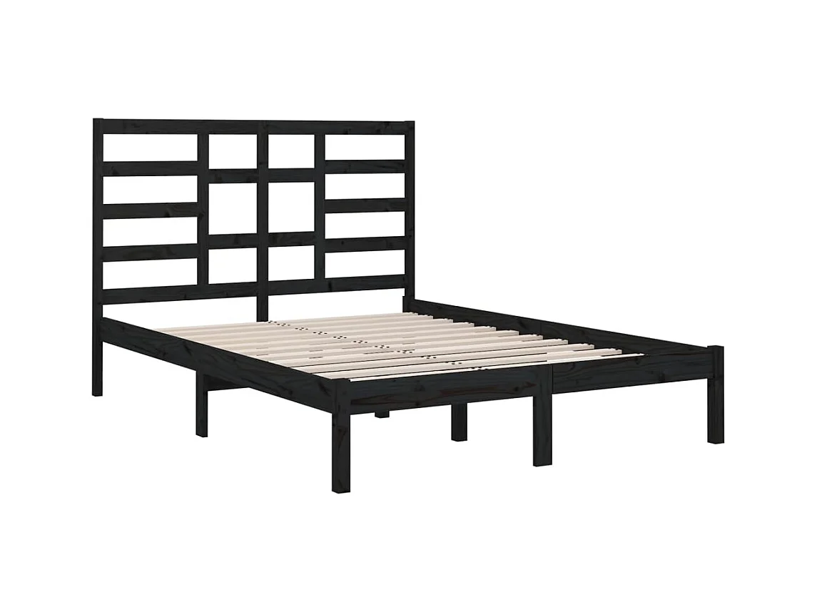 Cadre de lit sans matelas noir bois massif 140x190 cm