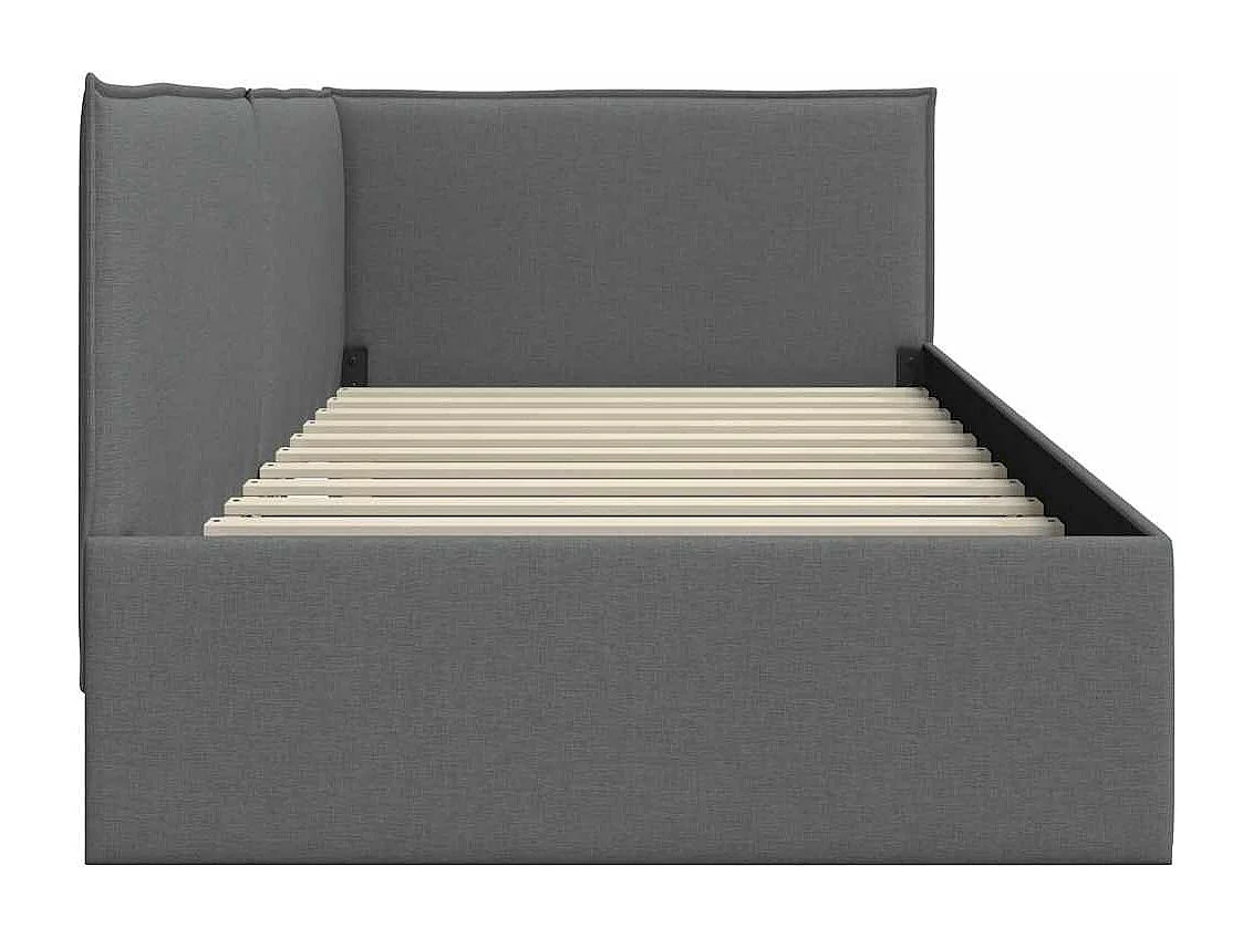 Estructura de cama esquinera gris oscuro de tela de 90 x 190 cm