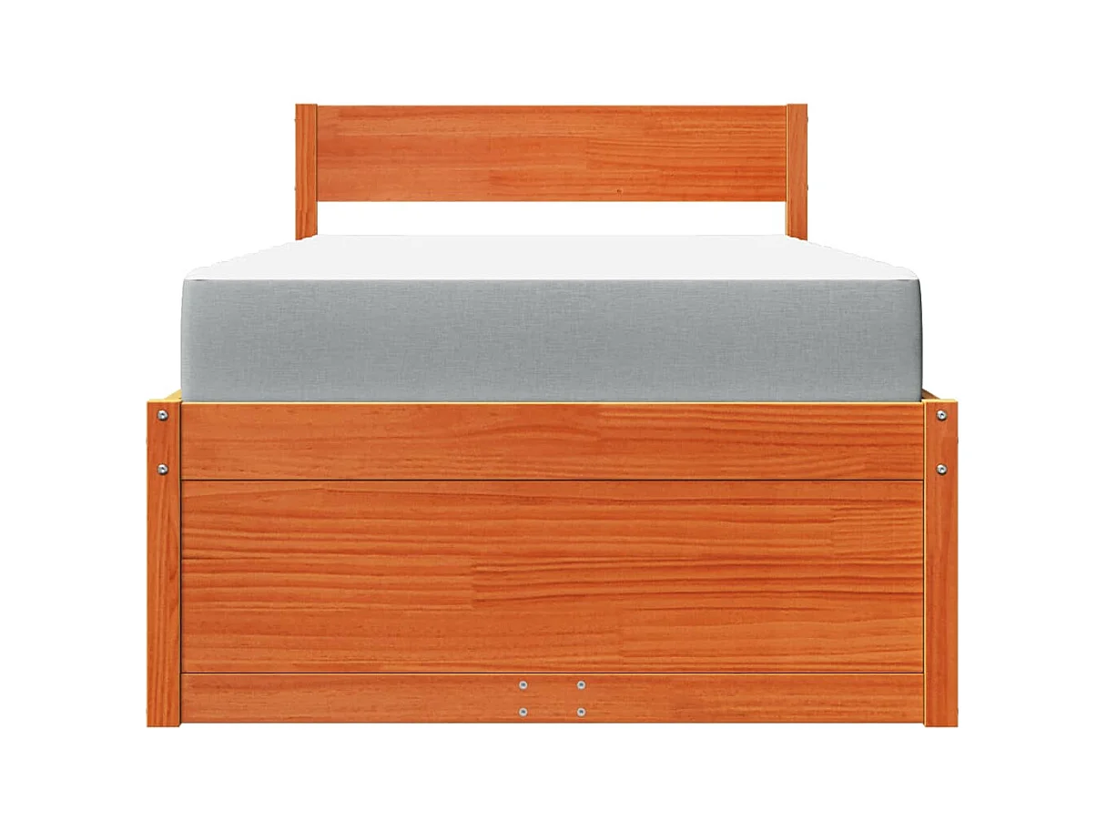 Lit avec tiroirs/matelas cire marron 90x190 cm bois massif pin