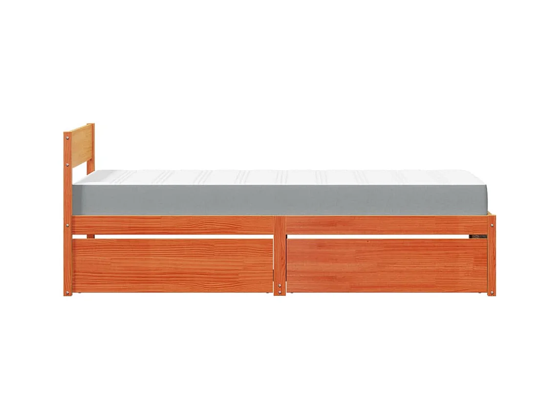 Lit avec tiroirs/matelas cire marron 90x190 cm bois massif pin