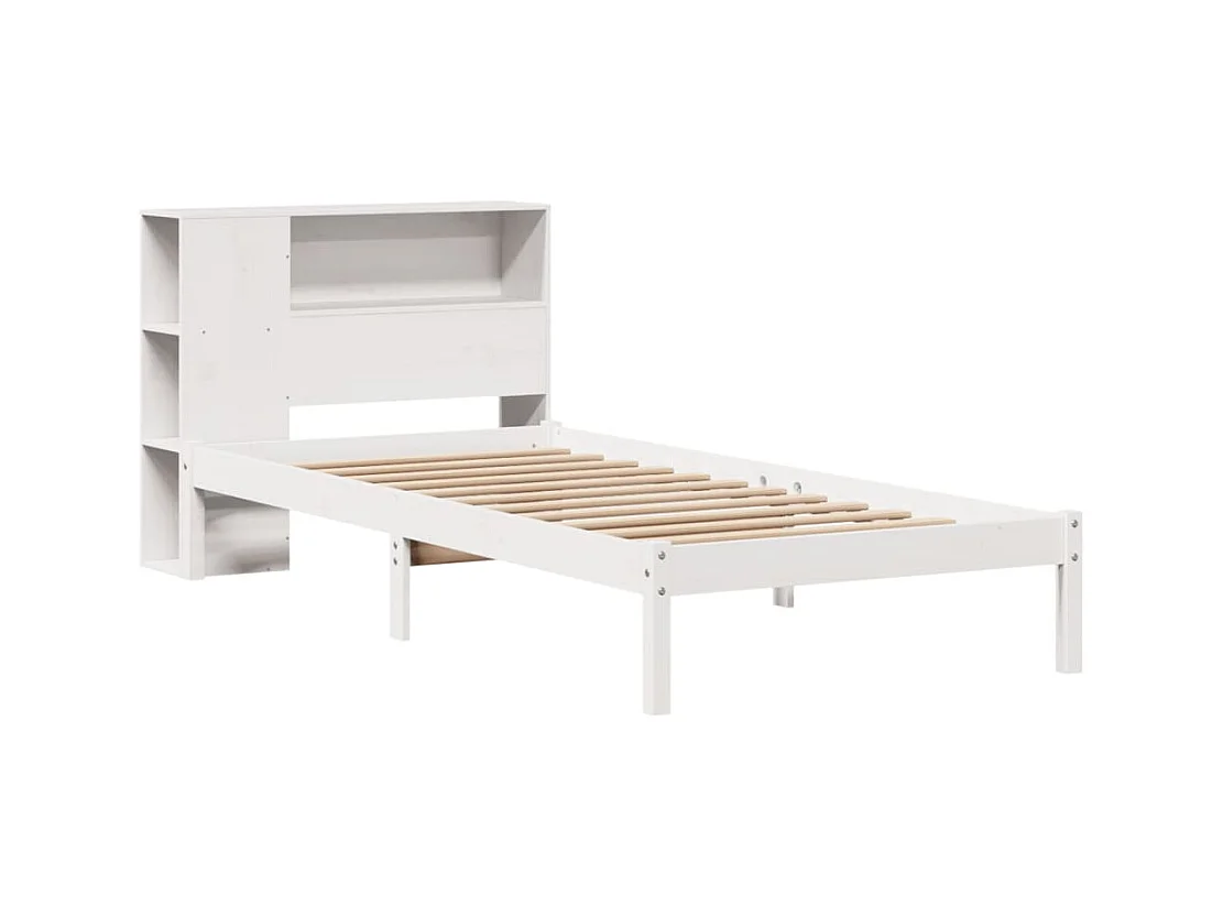 Cama librería blanca sin colchón 100x200 cm madera maciza de pino
