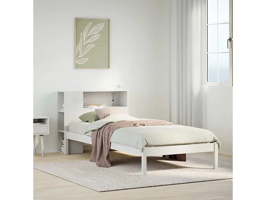 Letto libreria bianco senza materasso 100x200 cm in legno massello di pino