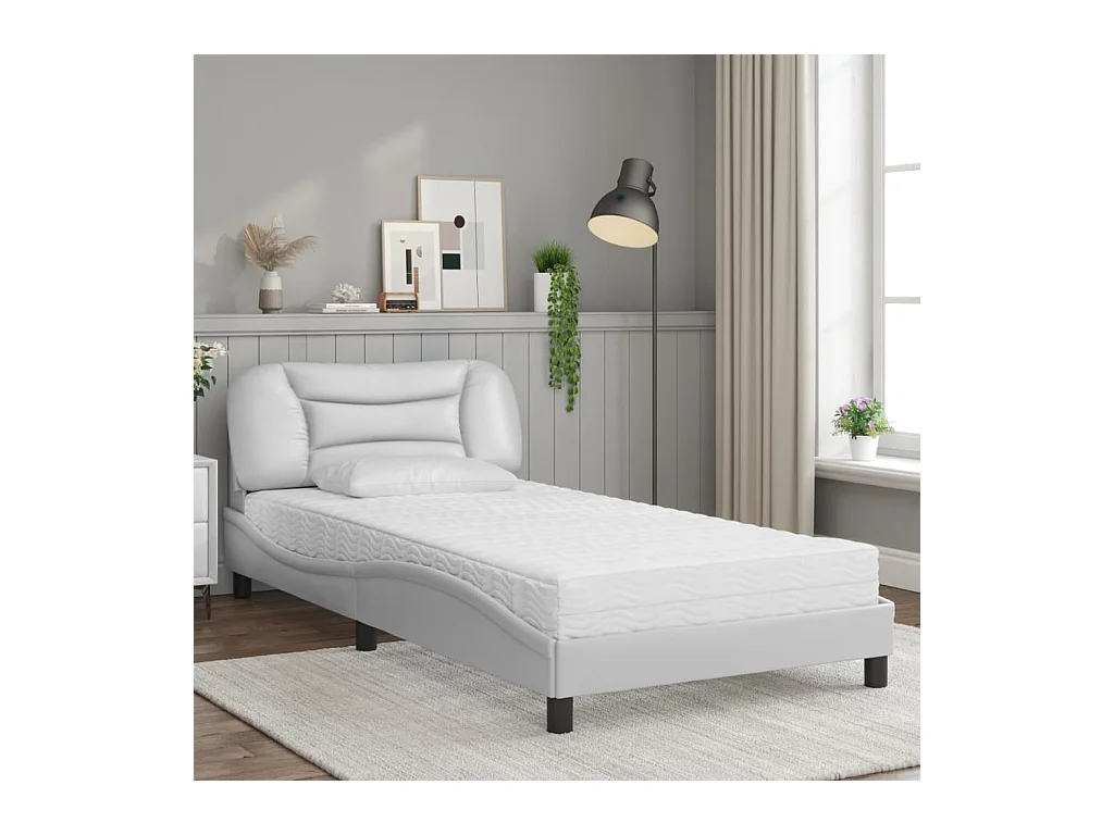 Bed met witte matras 100x200 cm imitatieleer