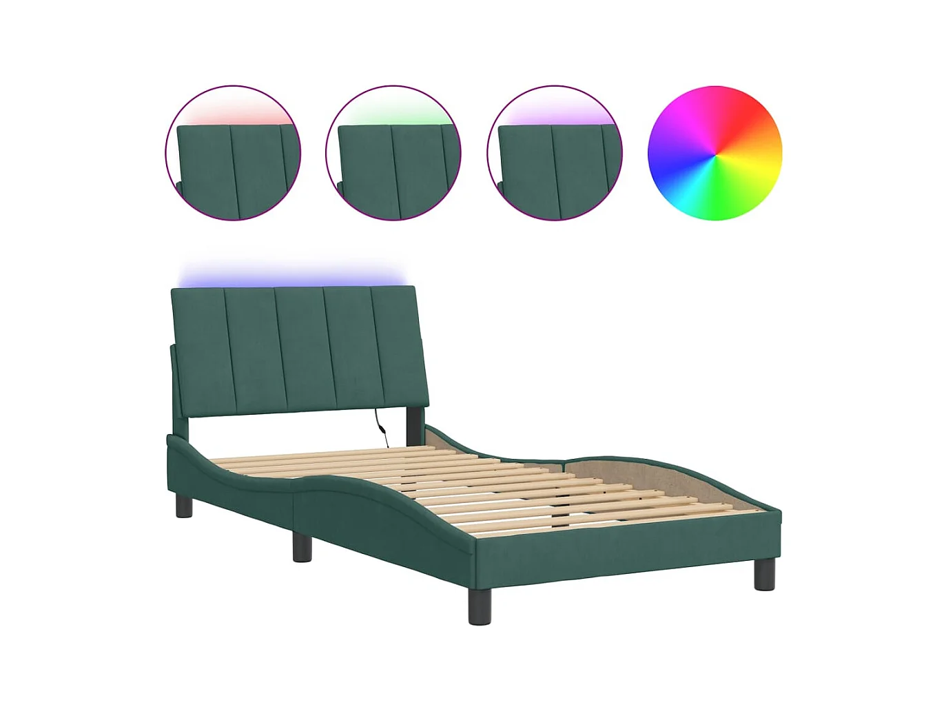 Estructura de cama con LED sin colchón verde oscuro 100x200cm terciopelo