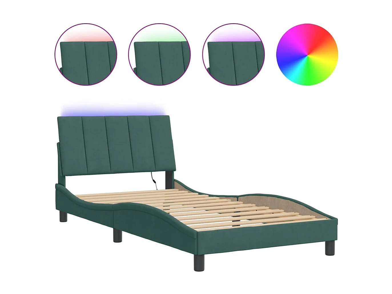 Estructura de cama con LED sin colchón verde oscuro 100x200cm terciopelo