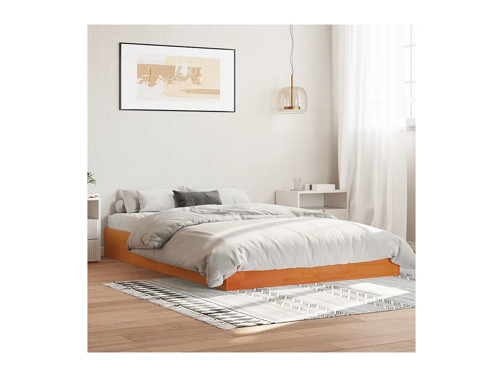 Struttura letto senza materasso, cera marrone, 160x200cm, legno massello di pino