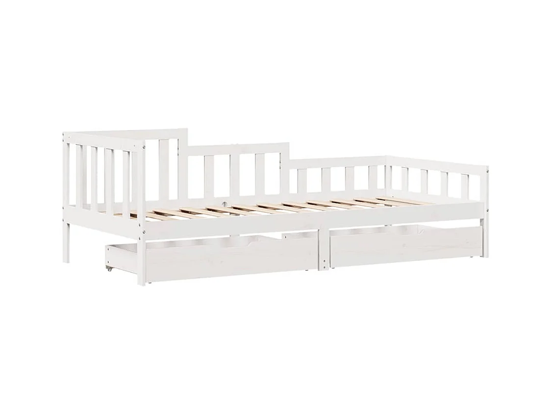 Divano letto e cassetti senza materasso bianco 90x200 cm in legno massello
