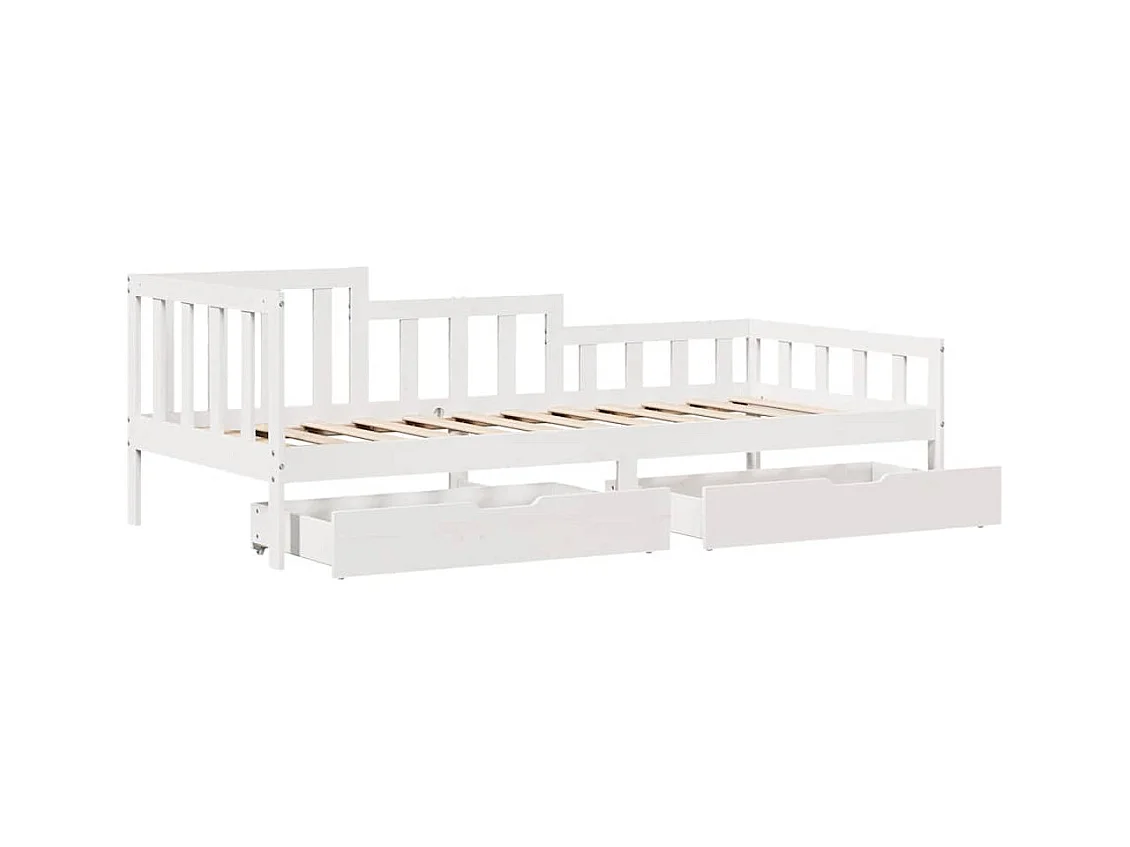 Divano letto e cassetti senza materasso bianco 90x200 cm in legno massello
