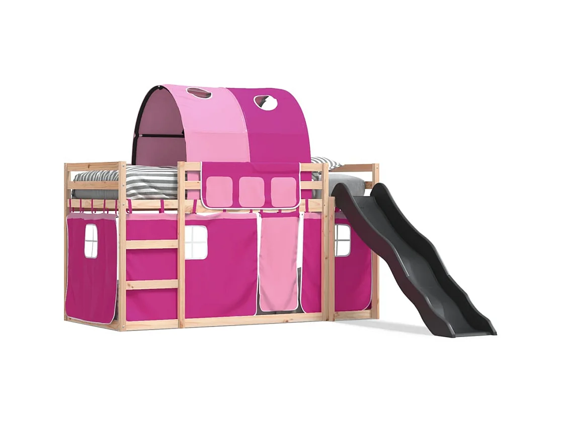 Letto a castello senza materasso con scivolo e tende 80x200 cm