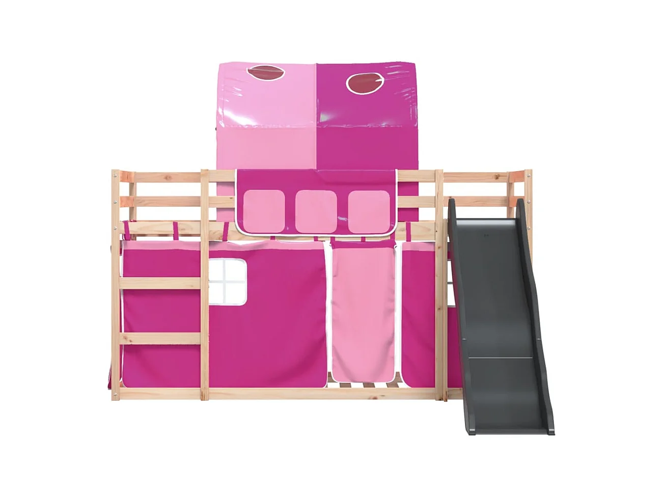 Letto a castello senza materasso con scivolo e tende 80x200 cm