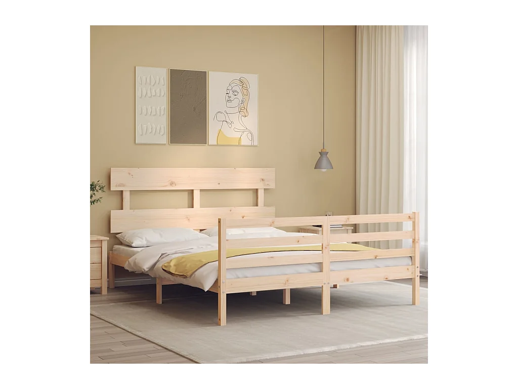 Estructura de cama de madera maciza sin colchón