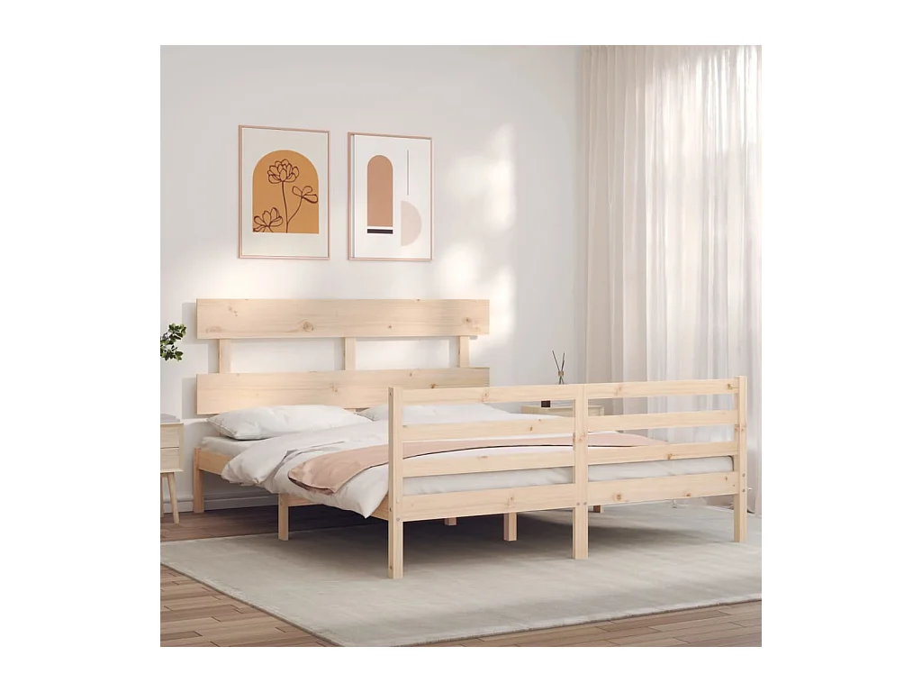 Estructura de cama de madera maciza sin colchón