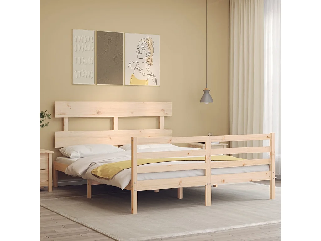 Estructura de cama de madera maciza sin colchón