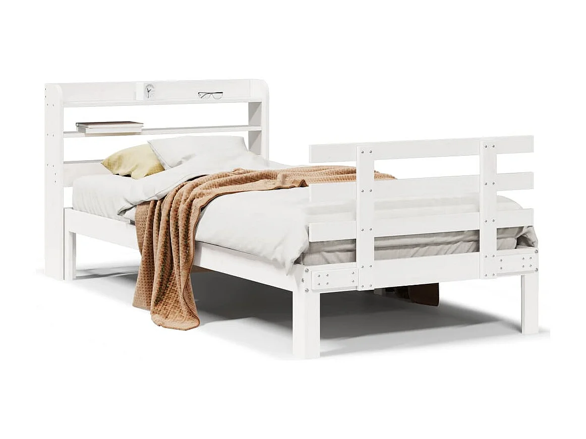 Cadre de lit avec tête de lit sans matelas blanc 90x200 cm