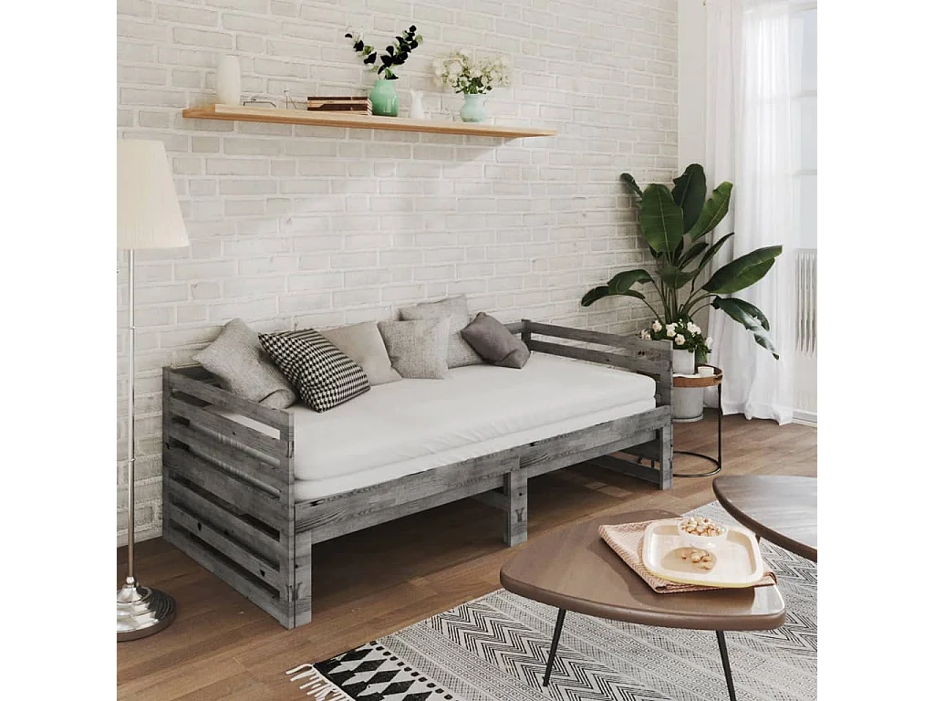 Lit coulissant sans matelas gris 2x(90x200) cm