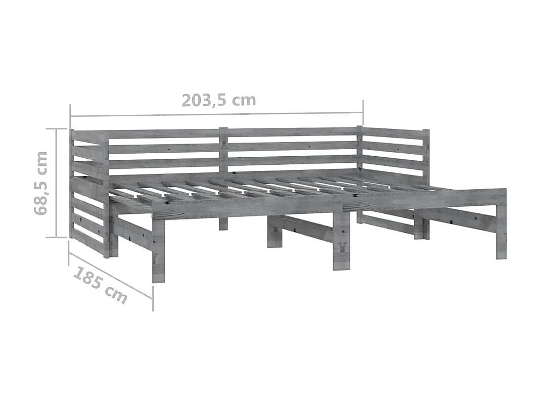 Lit coulissant sans matelas gris 2x(90x200) cm