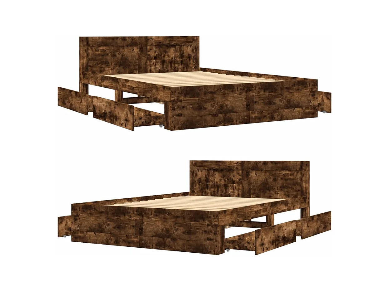 Bedframe en hoofdbord zonder matras gerookt eiken 120x190 cm
