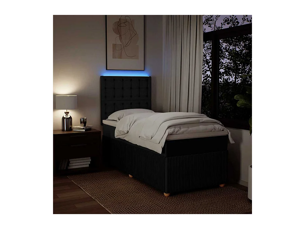 Rete a doghe con materasso Nero 90x190 cm Tessuto