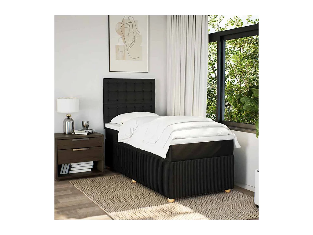 Rete a doghe con materasso Nero 90x190 cm Tessuto