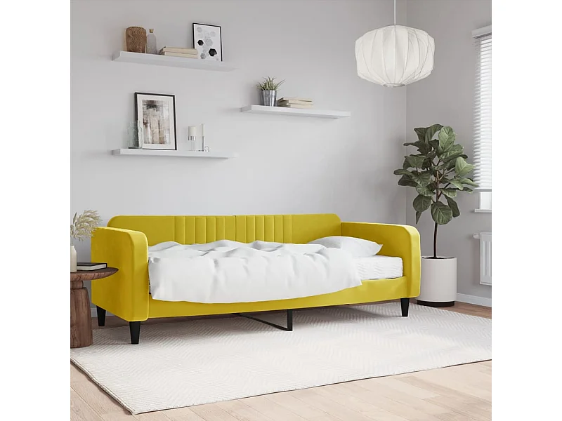 Lit de jour avec matelas jaune 90x200 cm velours