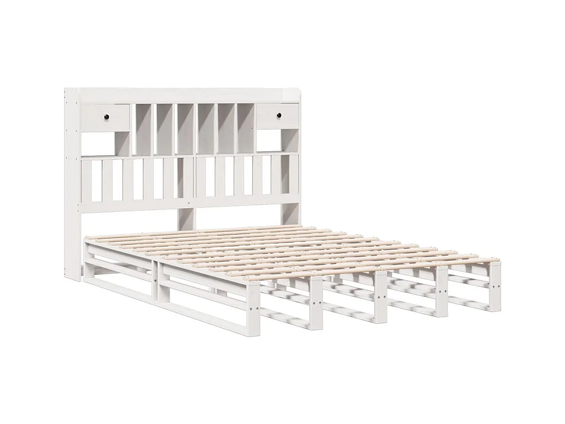 Cama biblioteca sin colchón blanca 140x190 cm madera maciza de pino