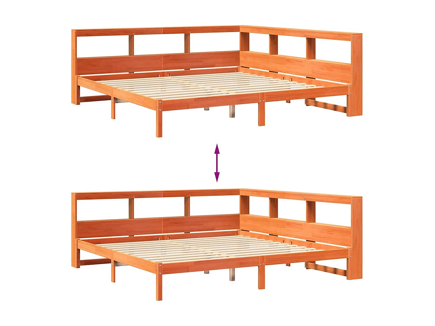 Lit bibliothèque sans matelas cire marron 200x200 cm pin massif